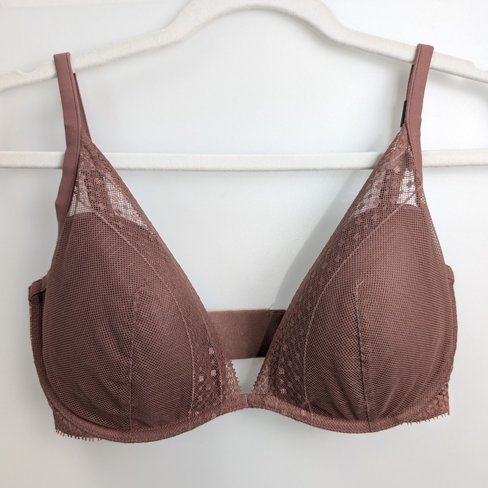 Victorias Secret Incredible Plunge Mesh Lace Bra Size 32DDD Brown Earthy Comfort